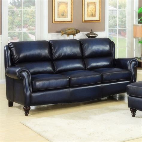 Dark Blue Leather Sofa