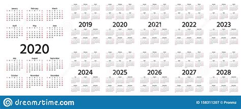2020 Calendar Vector Illustration Template Year Pocket Planner Stock