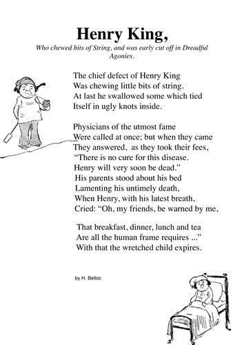 Comic Poetry Hilaire Belloc Cautionary Tale Teaching Resources