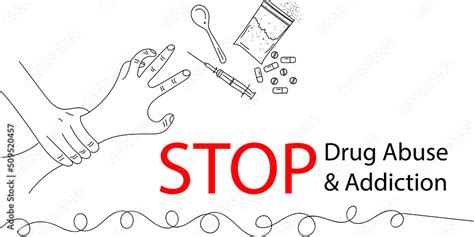 Stop Drug Abuse Logo Drug Addiction Vector Sketch Drawing Of Hand