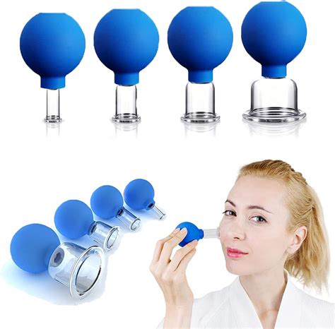 4 Pcs Glass Facial Cupping Set Silicone Vacuum Suction Cupping Massage Therapy A Kit For