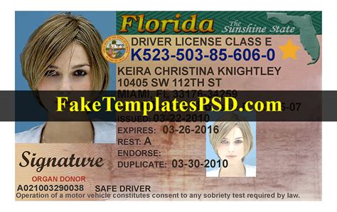 Florida Driver License Template Psd V2 Fake Fl Id 2024