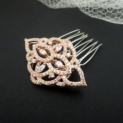 rose gold bridal hair comb rose gold hair clip rose gold wedding headpiece crystal hair comb