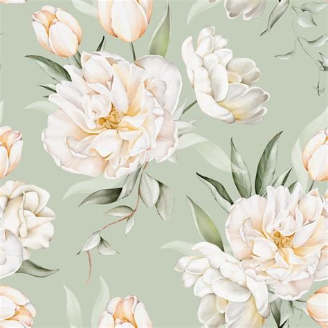 Premium Photo Seamless Watercolor Pattern With Delicate White Flowers