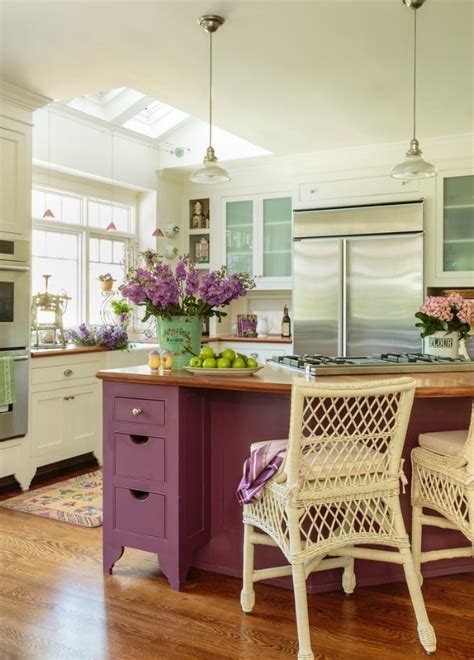 Pretty patterned fabrics spice up the breakfast nook. 20 Kitchen Cabinet Colors & Combinations With Pictures