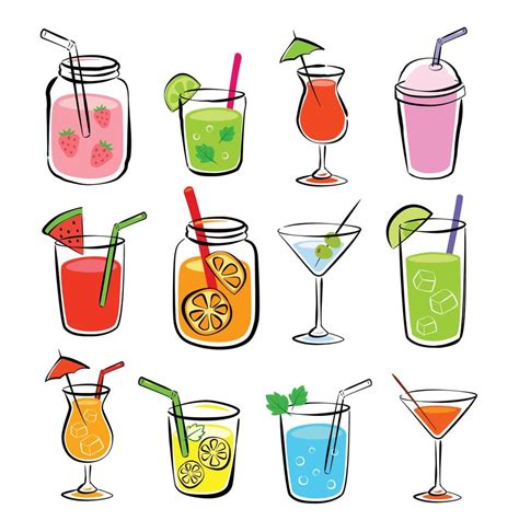 Tropical Drinks Summer Set Menu Cold Drinks With Hand Drawn