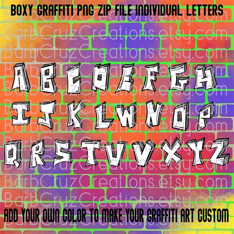 Graffiti Letters Boxy Alphabet Airbrush Fonts Sublimation Etsy