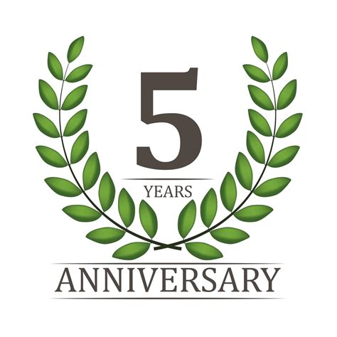 5 Years Anniversary Template With Red Ribbon And Laurel Wreath Vector
