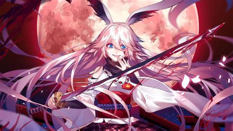 Anime Girl Pink Hair Katana Full Moon Yae Sakura Honkai Impact