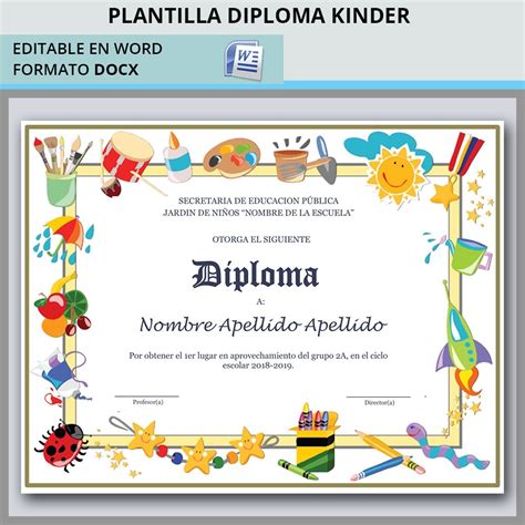 Plantilla Diploma Kinder Jard N De Ni Os Editable Word En