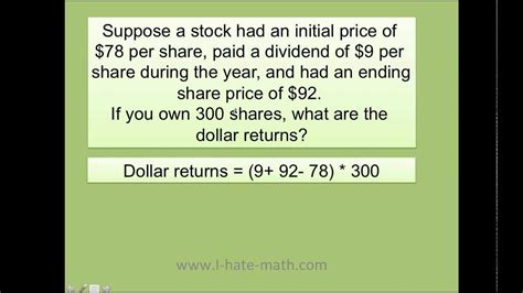 How To Find Dollar Return Stock Problems Youtube