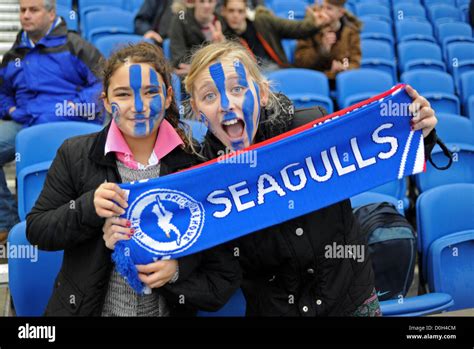 Young Female Girl Football Fans With Faces Painted And A Scarf At