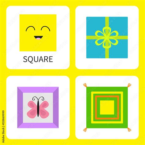 Learning Square Form Shape Smiling Face Cute Cartoon Character Frame