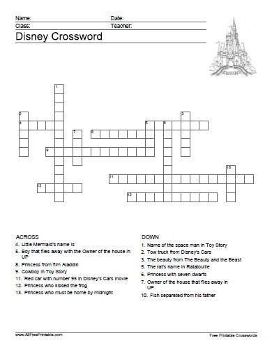 Free math crossword puzzles to print or work online are a fun way to. Disney Crossword - Free Printable - AllFreePrintable.com