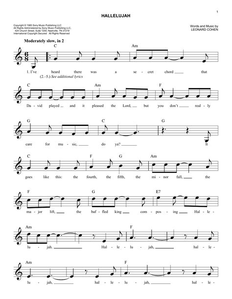 Piano Sheet Music For Hallelujah Hallelujah Sheet Music By Leonard Cohen Piano Vocal And Guitar