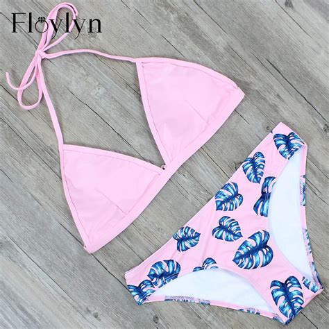 Floylyn Sexy Triangle Women Halter Bikinis Set Female Push Up Swimwear Brazilian Swimsuit Bikini