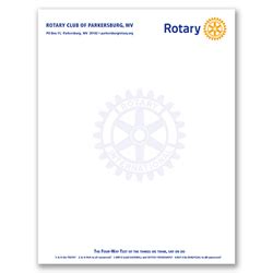 Sheet of stationary with company's contact information printed at the top. Rotary letterhead custom - Rotary Club Supplies - Russell Hampton Company
