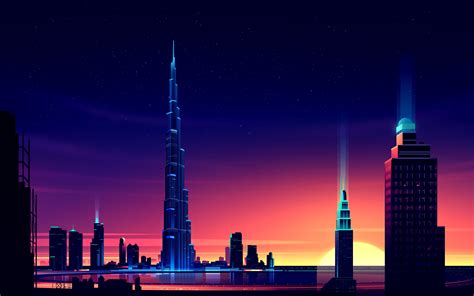 Night Cityscape Colorful Dubai Burj Khalifa Wallpapers Hd Desktop