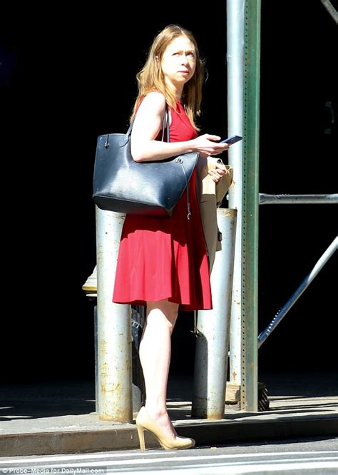 Chelsea Clinton Spotted In Nyc Wearing Red Dress And Nude Free