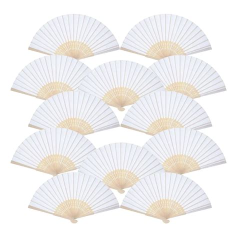 12 Pack Hand Held Fans White Paper Bamboo Folding Fans Handheld Folded