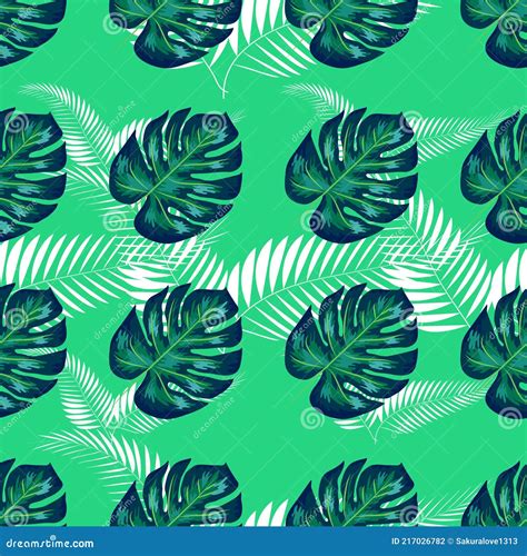 Tropical Leaf Design Featuring Navy Palm And Blue Monstera Plant Leaves
