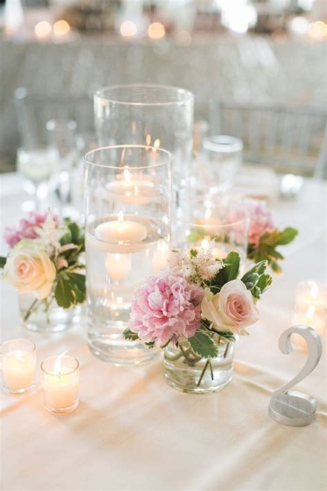 Romantic Blush Flower And Candle Wedding Centerpieces Ideas Wedd