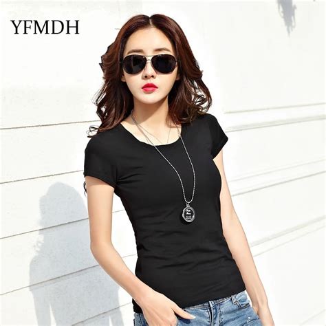 Casual O Neck Tee Woman Summer Black Solid Tops 2018 New Women Basic Female T Shirt Cotton T