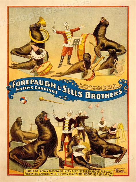 1890s Forepaugh Sells Circus Sea Lions Seals Circus Poster