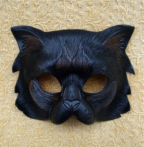 Longhaired Black Cat Mask Limited Edition Handmade Leather Cat Mask