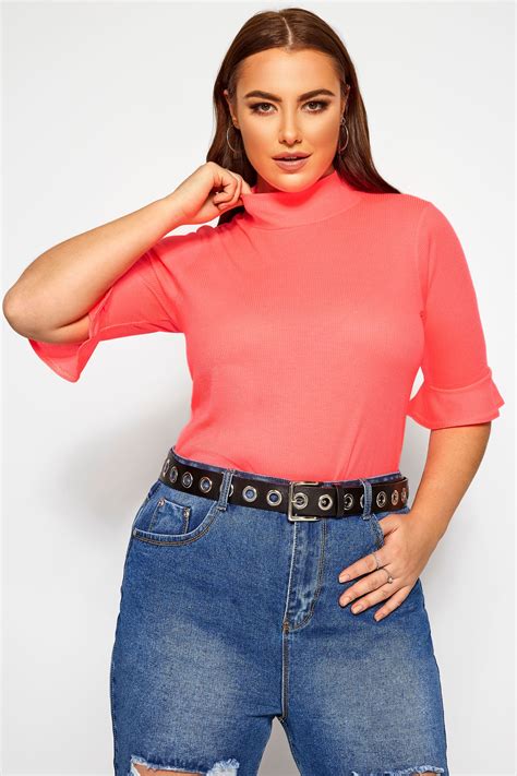 Limited Collection Neon Pink Ribbed Flare Sleeve Top Yours Clothing