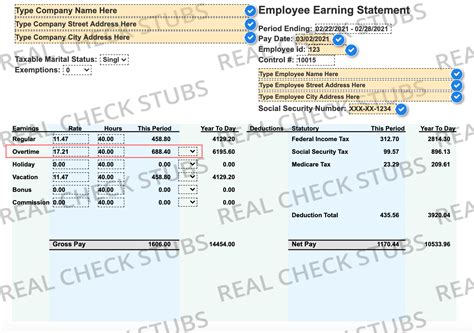 Pay Stub Generator With Overtime Real Check Stubs