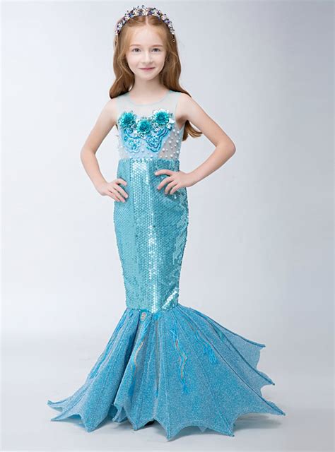 In Stockship In 48 Hours Mermaid Blue Sequins Flower Girl Dress