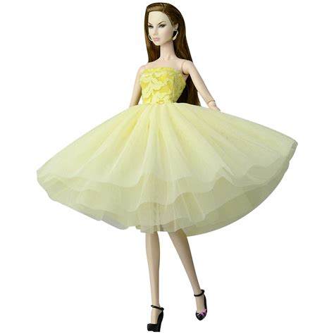 Nk One Set Doll Yellow Clothes Dress Fashion Skirt Party Gown For Barbie Doll Girl Best T