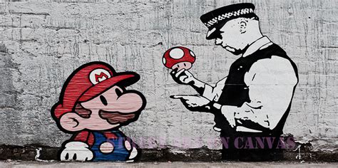 Mario And Cop Banksy Canvas Street Art Graffiti Premium 20 X 40 Inch