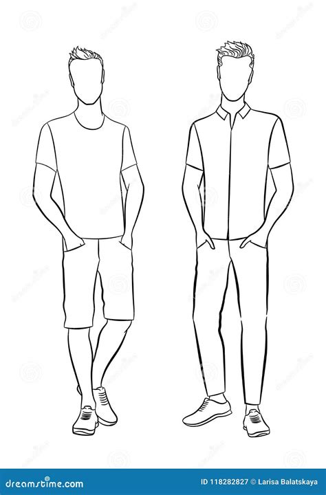 Contoured Silhouette Two Men Stock Vector Illustration Of Human