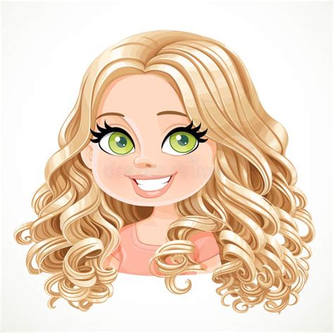 Beautiful Blond Girl With Magnificent Big Curls Hair Portrait Stock Illustration Illustration