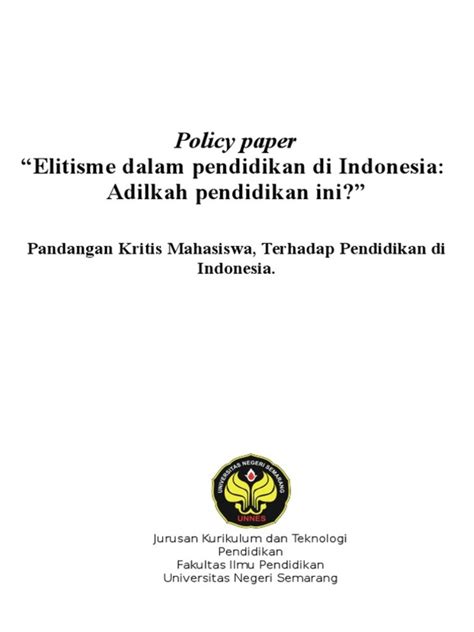 Contoh Policy Paper - Elitisme Dalam Pendidikan Di Indonesia: Adilkah ...