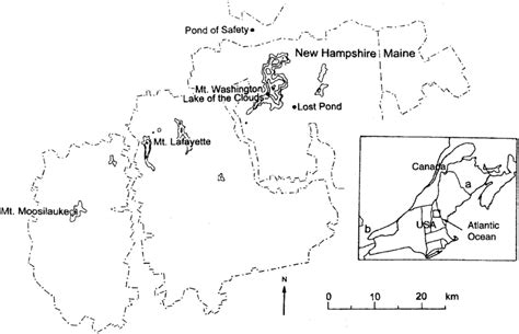 Map Of The White Mountains Of New Hampshire And The Location Of The