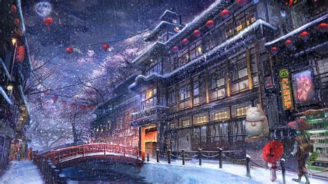 Anime Snow Wallpaper ~ Wallpaper Snow Anime Beauty Spot Night