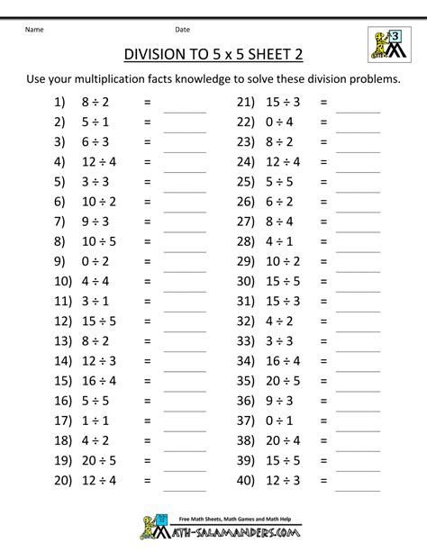 Division By 1 Worksheet