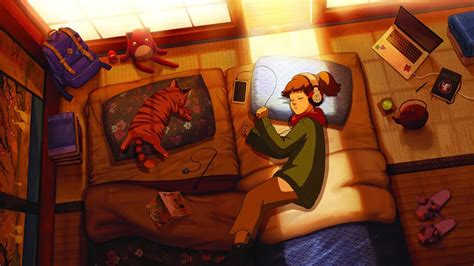 Girl Cat Afternoon Sleeping Lofi Art 4k 8257 Wallpaper