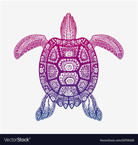 Decorative Ethnic Turtle With Ornamental Pattern Vector Image