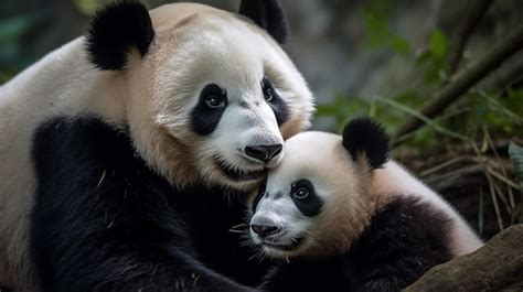 Premium Ai Image A Mother Panda And Her Baby Bear Cuddling Together