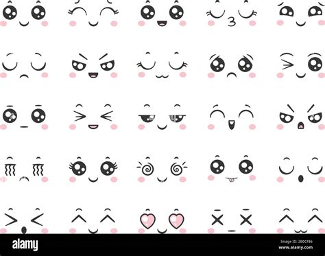 Cute Doodle Emoticons With Facial Expressions Japanese Anime Style Emotion Faces And Kawaii