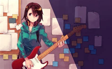 Anime Girl Playing Guitar Full Hd Wallpaper And Background