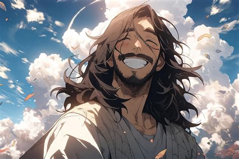 Jesus Anime Sorrindo Com Nuvens Ilustração Generativa Ai Foto Premium