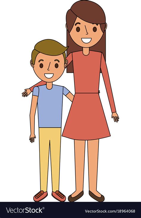Mom Embracing Her Boy Son Happy Royalty Free Vector Image