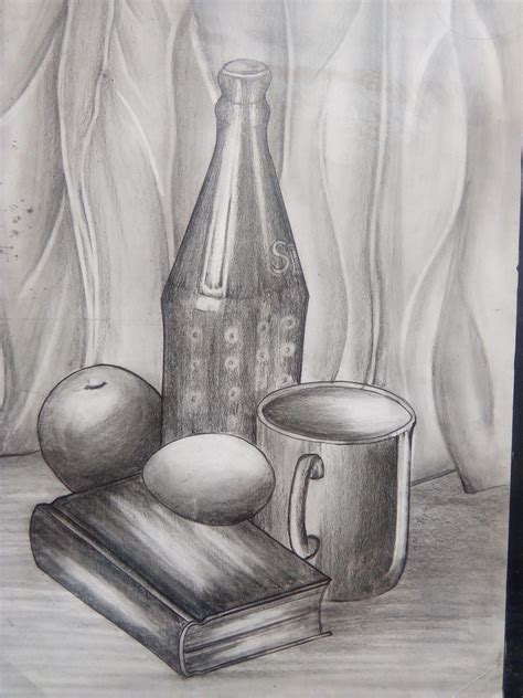 Still Life In Pencil Shading Still Life Pencil Shading Wine Painting