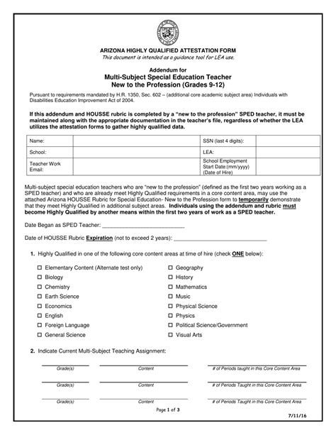 Attestation Form Template