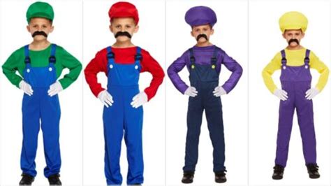 Boys Kids Super Mario Bros Luigi Wario Waluigi Fancy Dress Costume 4 12